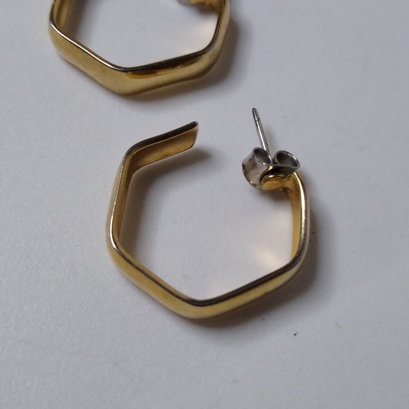 Vintage Pentagon Metal Hoop Earrings - Picture 2 of 15